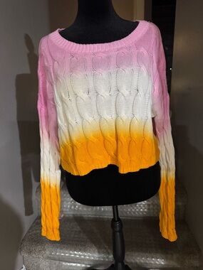 Sincerly Jules Pink White Yellow Ombre Cable Crewneck Sweater
